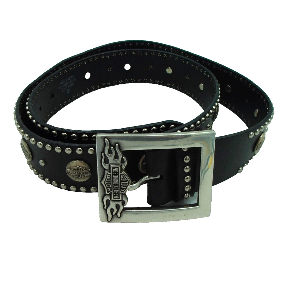 2007 Harley Davidson Studded Black Leather Belt with Buckle-‎ XL 38"-42" Waist